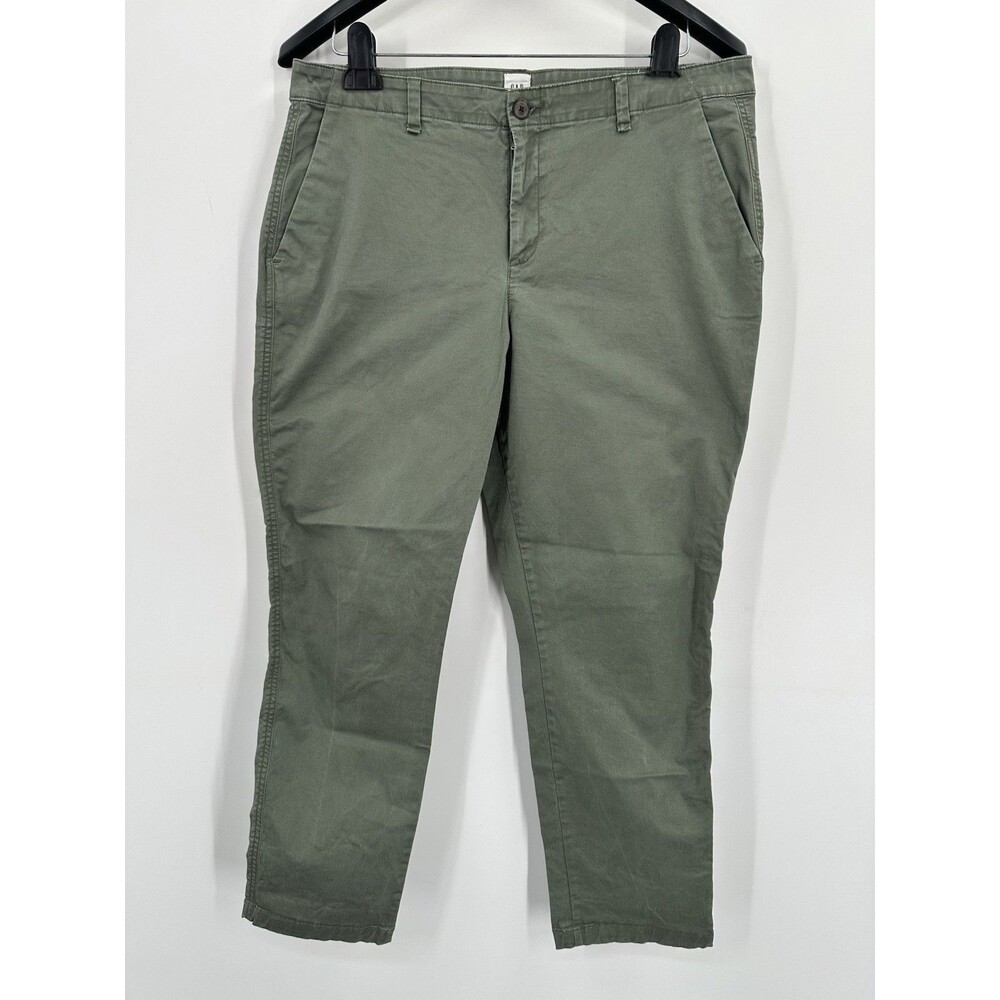 Gap Girlfriend Khaki Pants 14 Women's Chino Cotton Stretch Green Casual Mid Rise
